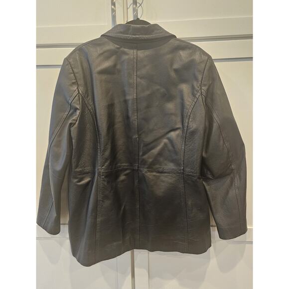 Worthington Solid Black Long Sleeve 100% Genuine Leather Jacket Women’s Sz XL - Picture 2 of 5